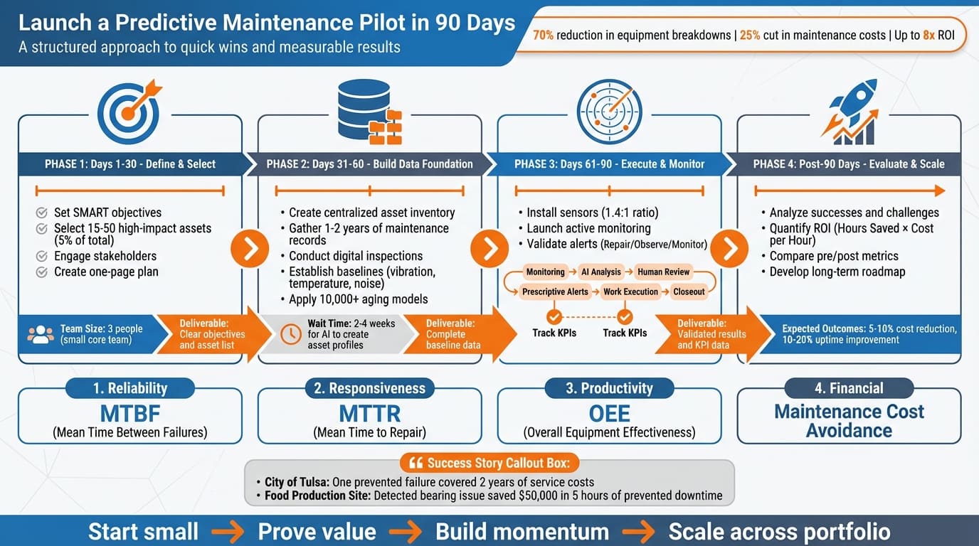 Calendrier de mise en œuvre d'un pilote de maintenance prédictive sur 90 jours