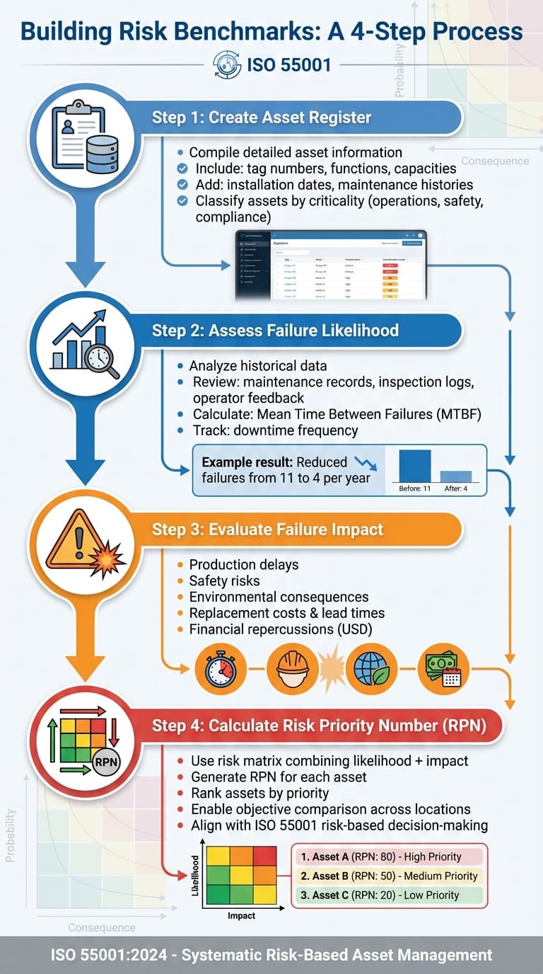 Processo in 4 fasi per costruire benchmark di rischio ISO 55001 per la gestione degli asset