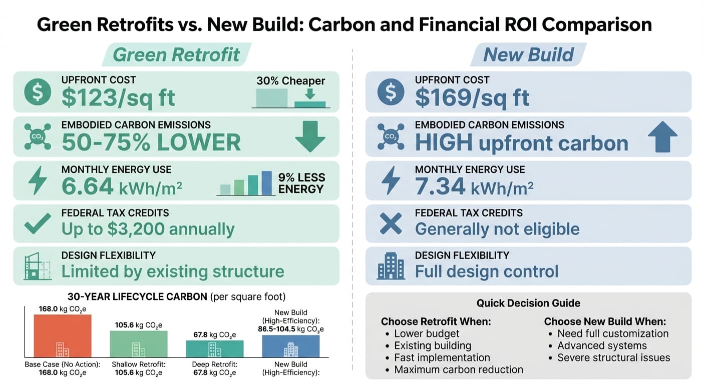 Rénovation verte vs construction neuve : comparaison des coûts, du carbone et de l'énergie