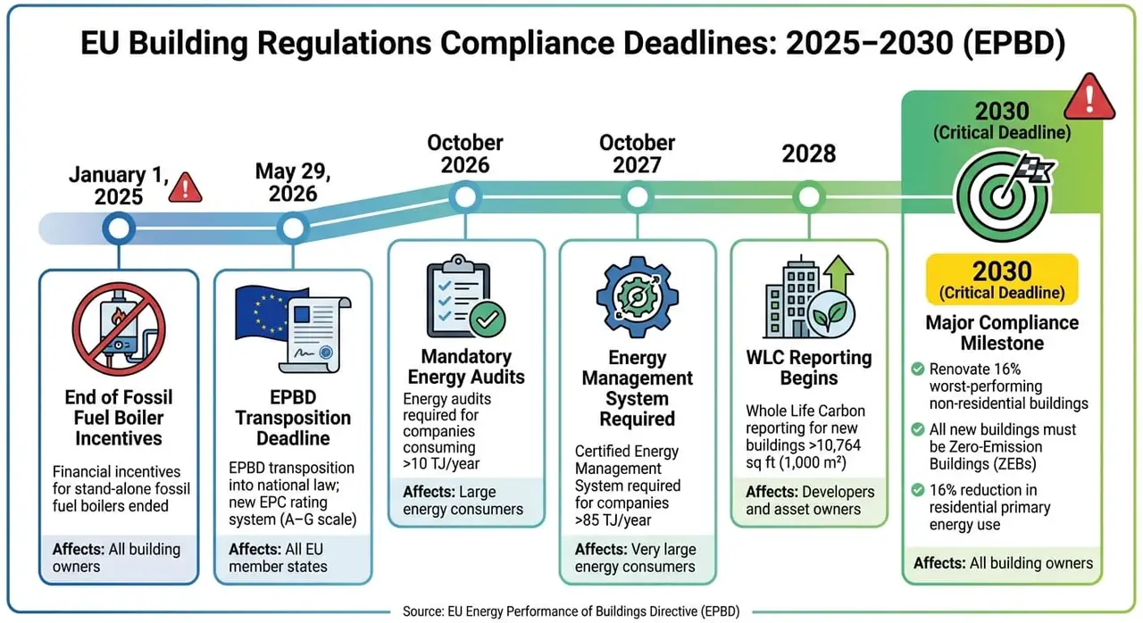 EU Building Regulations Compliance Timeline 2025-2030