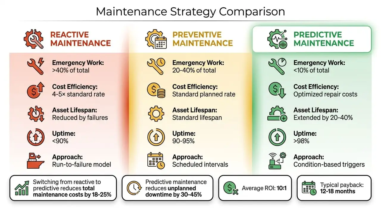 Reactive vs Preventive vs Predictive Maintenance: Cost and Performance Comparison