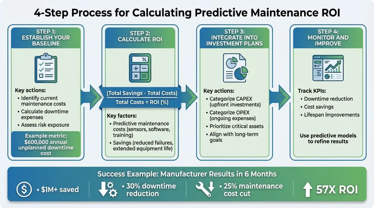 Proceso de 4 pasos para calcular el ROI del mantenimiento predictivo