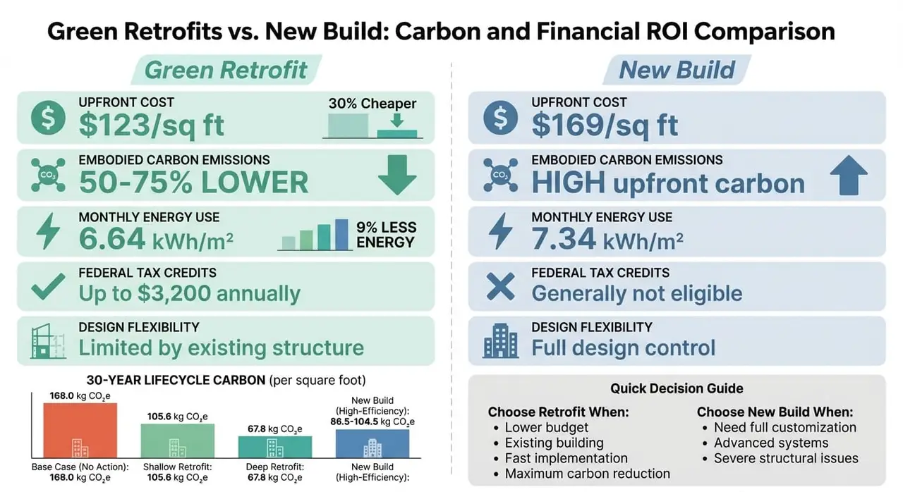 Rénovation verte vs construction neuve : comparaison des coûts, du carbone et de l'énergie